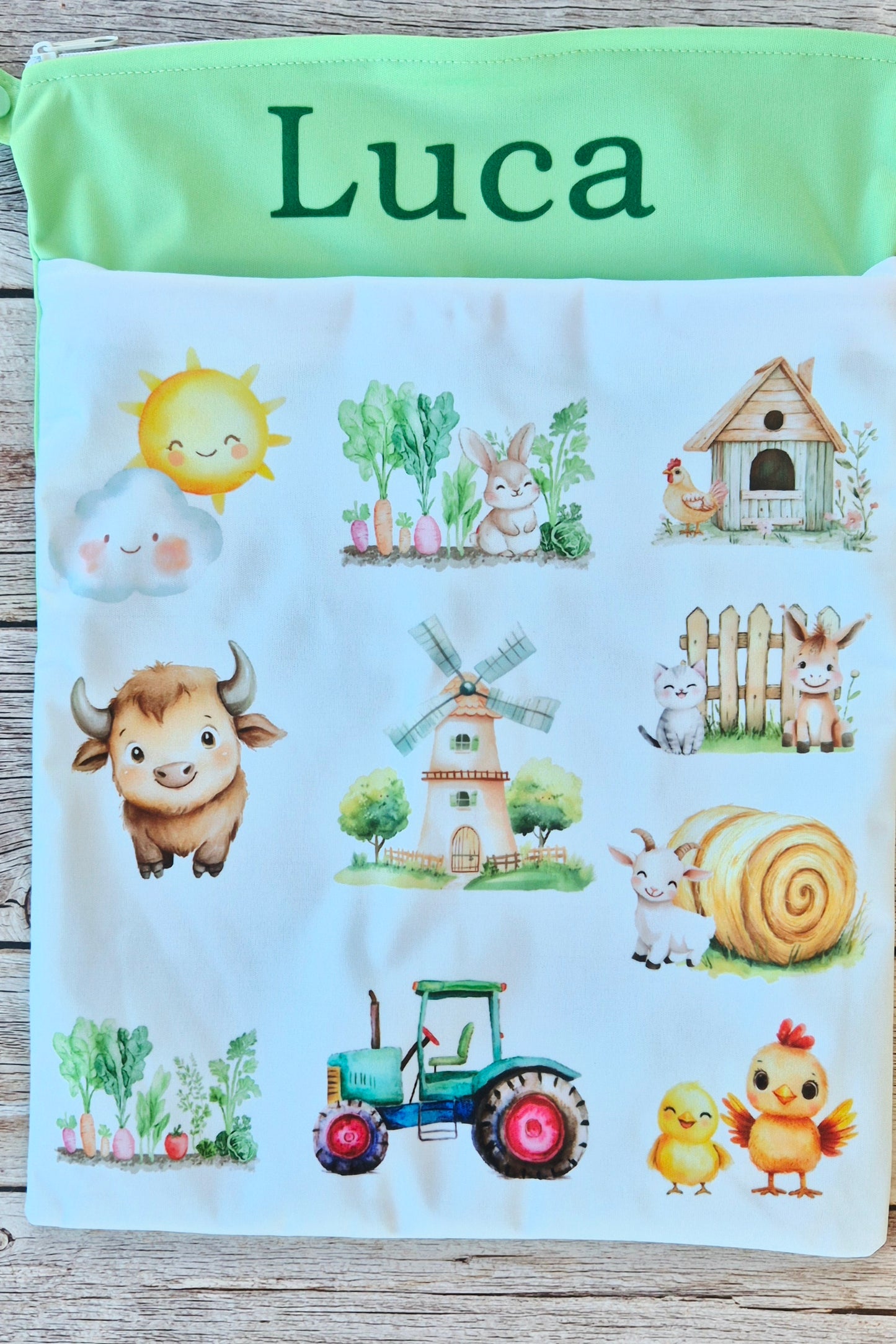 Nilpfi Wetbag Set Maxi & XXL "Bauernhof Tiere" – Nasstaschen für Kita & Wechselwäsche