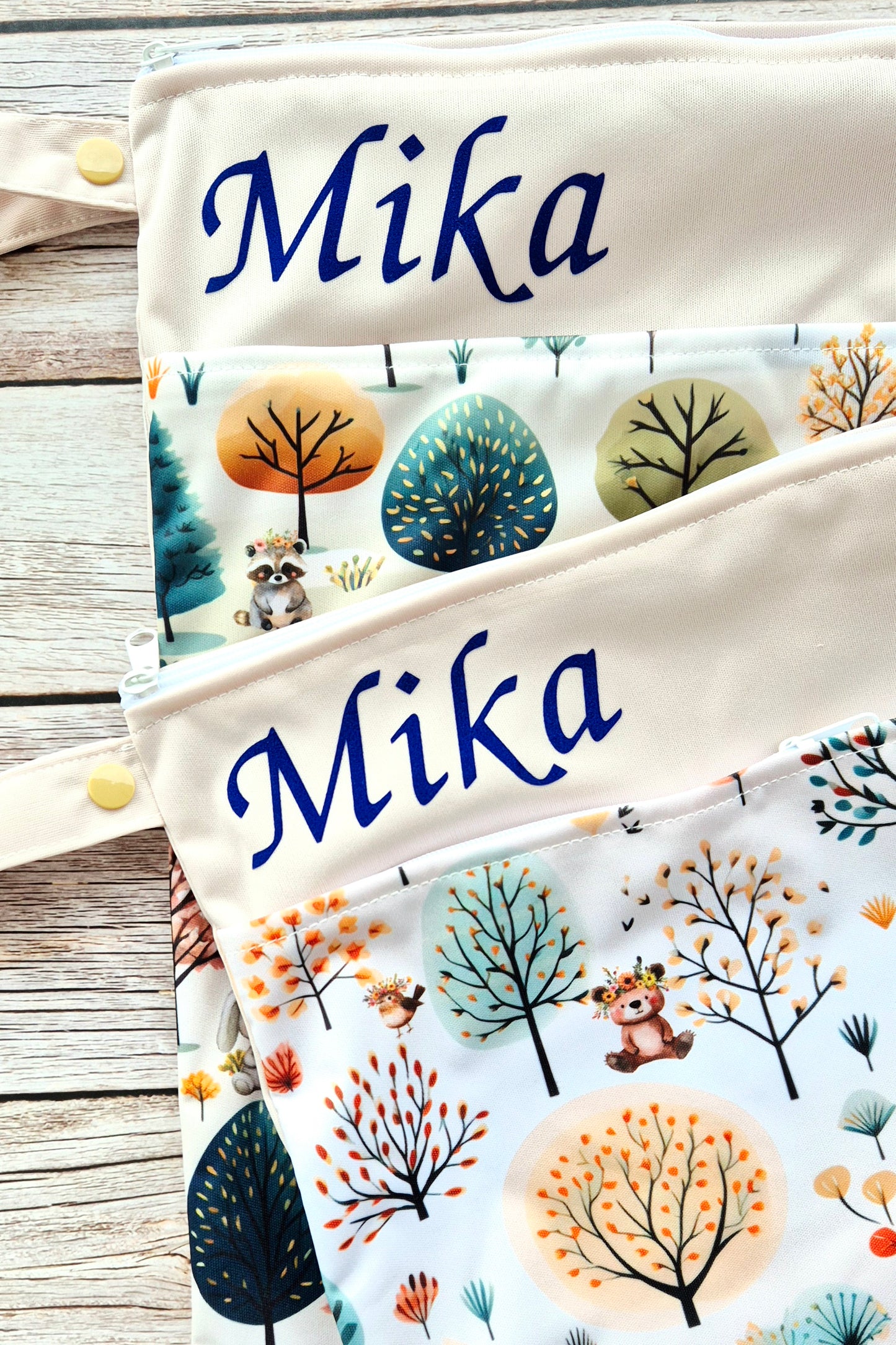Wetbag Maxi 2er Set "Wald Abenteuer"-personalisierbare Nasstaschen für Kita & Kindergarten und Reisen