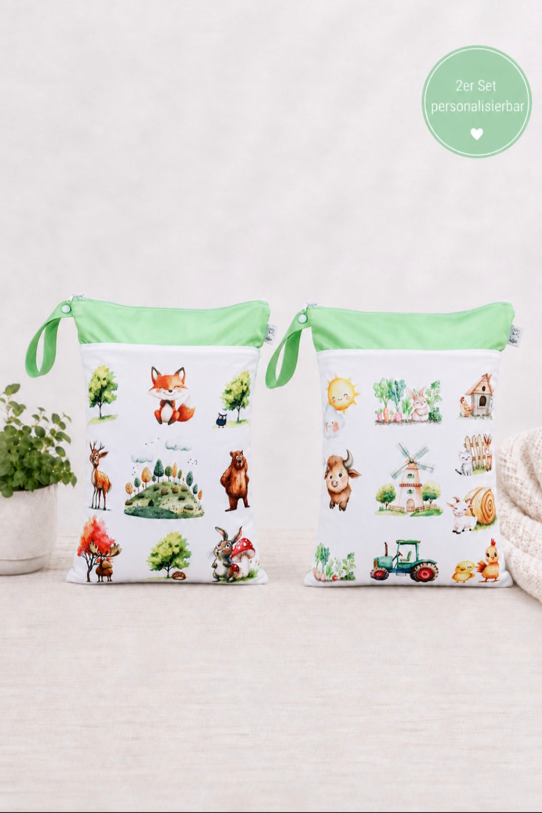 Wetbag Maxi 2er Set "Papa Bär"-personalisierbare Nasstaschen für Kita & Kindergarten und Reisen