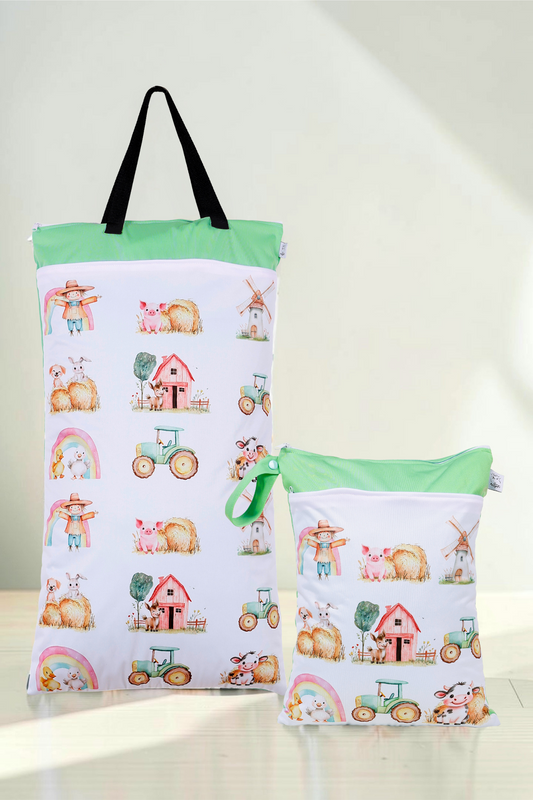 Nilpfi Wetbag Set Maxi & XXL "Bauernhof" – Nasstaschen für Kindergarten & Alltag