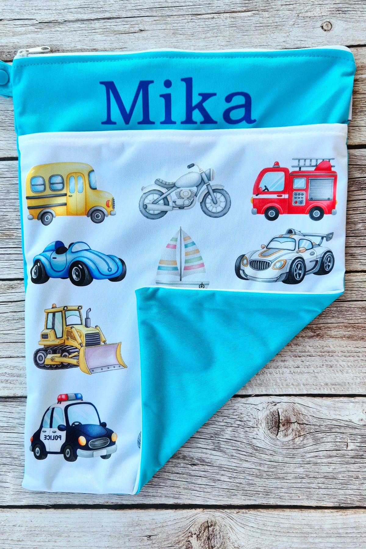 Wetbag Maxi "Abenteuer zu Land & Meer"– personalisierbare Nasstasche für Kita & Kindergarten und Reisen