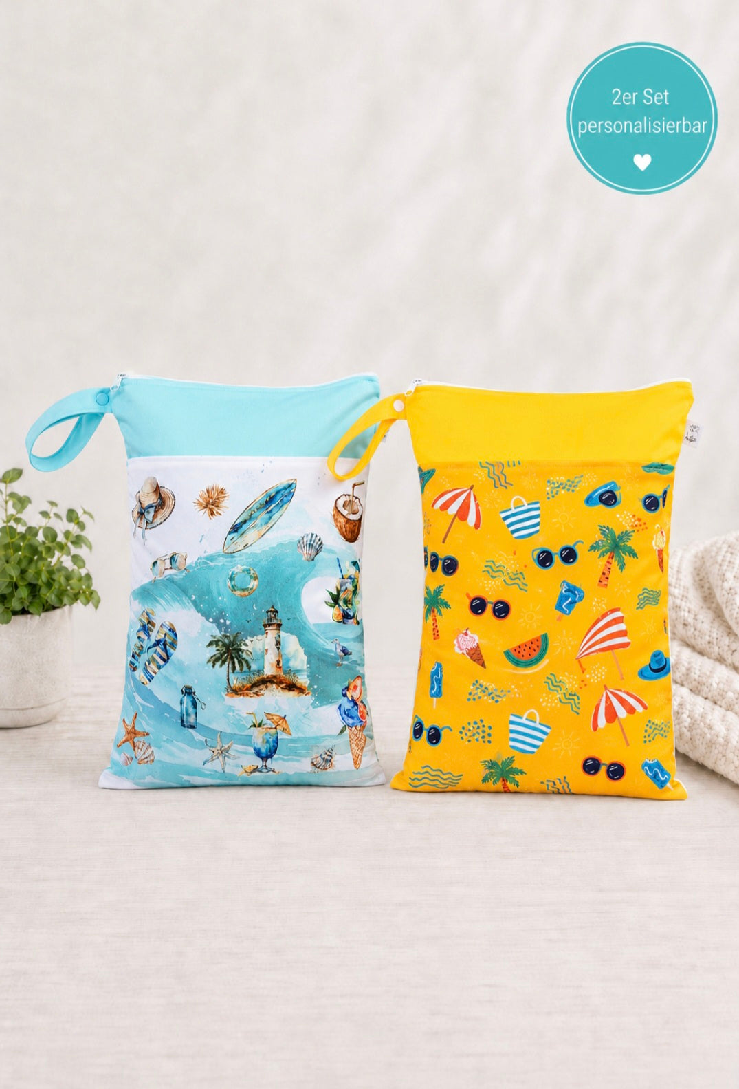 Wetbag Maxi 2er Set "Toskana"-personalisierbare Nasstaschen für Kita & Kindergarten und Reisen
