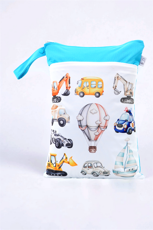 Wetbag Maxi "Abenteuer auf Rädern"– personalisierbare Nasstasche für Kita & Kindergarten und Reisen