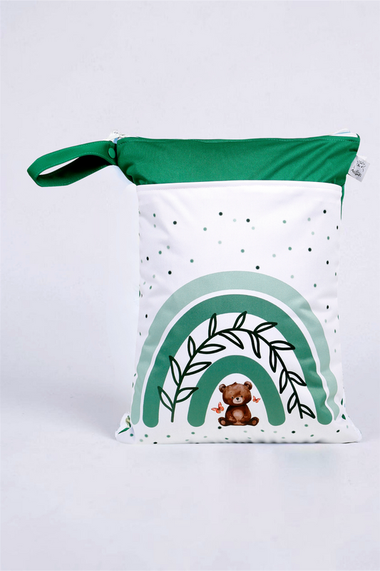 Wetbag "Teddy grün"– personalisierbare Nasstasche für Kita & Kindergarten und Reisen
