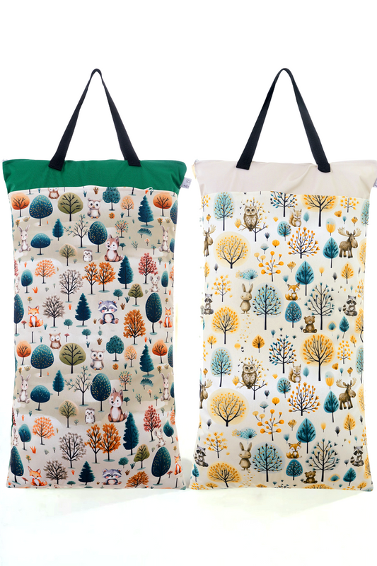 Wetbag XXL 2er Set "Waldfreunde" Nasstasche– große Nasstasche für Stoffwindeln, Schwimmen & Reisen