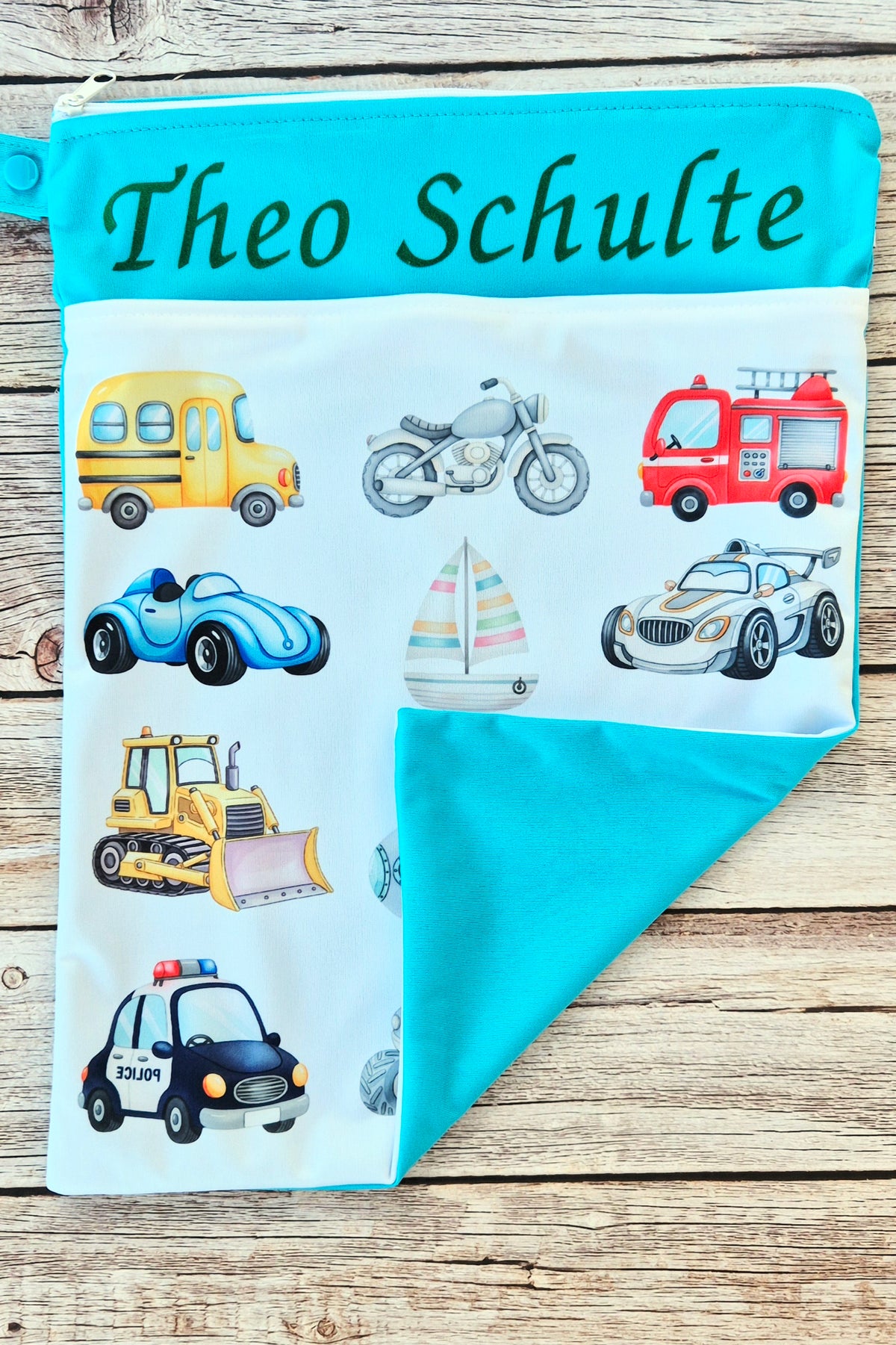 Wetbag Maxi "Abenteuer zu Land & Meer"– personalisierbare Nasstasche für Kita & Kindergarten und Reisen
