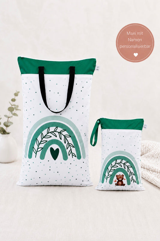 Nilpfi Maxi & XXL 2er Set "Teddy grün" – Nasstaschen für Kita & Wechselkleidung