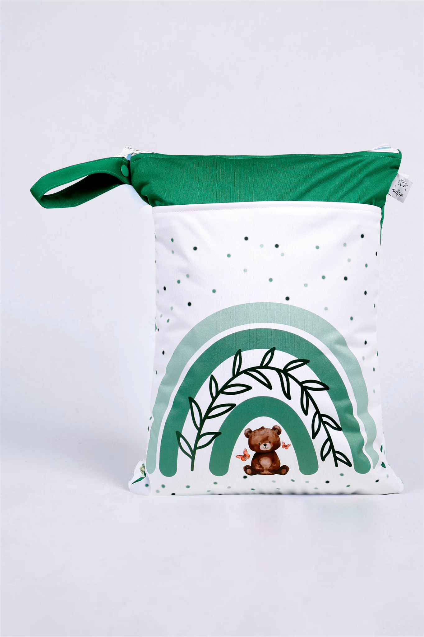 Wetbag Maxi 2er Set "Teddy Grün"-personalisierbare Nasstaschen für Kita & Kindergarten und Reisen