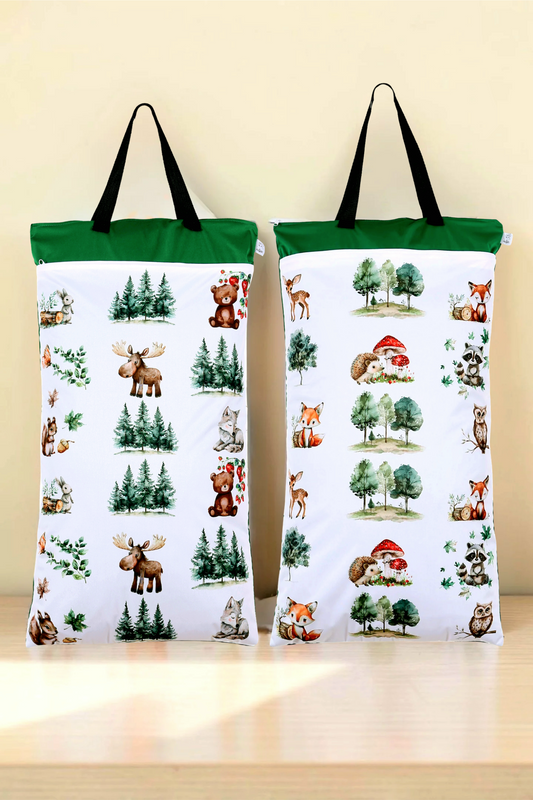 Nilpfi XXL Wetbag 2er Set "Fuchs im Wald"– große Nasstasche für Stoffwindeln, Schwimmen & Reisen