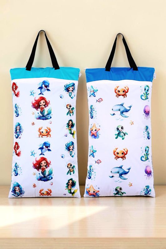 Wetbag XXL 2er Set "Ozean" Nasstasche– große Nasstasche für Stoffwindeln, Schwimmen & Reisen