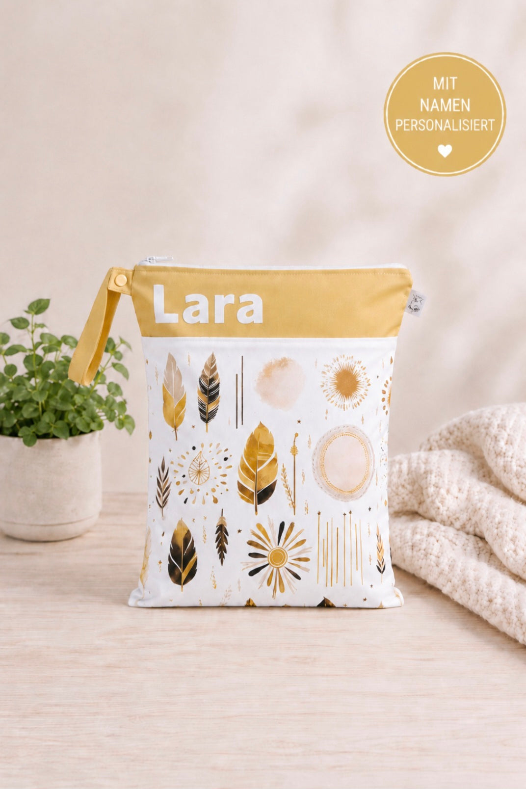 Wetbag "goldene Perle"– personalisierbare Nasstasche für Kita & Kindergarten und Reisen