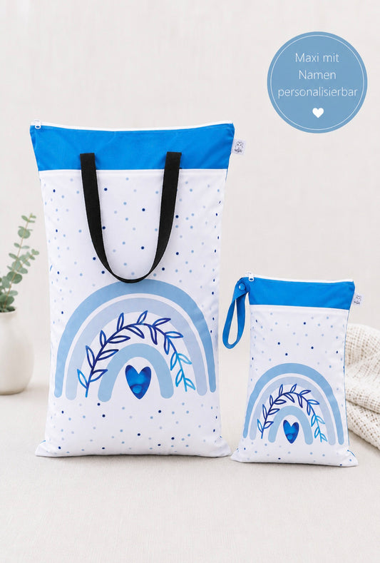 Nilpfi Maxi & XXL 2er Set "blaues Herz" – Nasstaschen für Kindergarten & Reisen