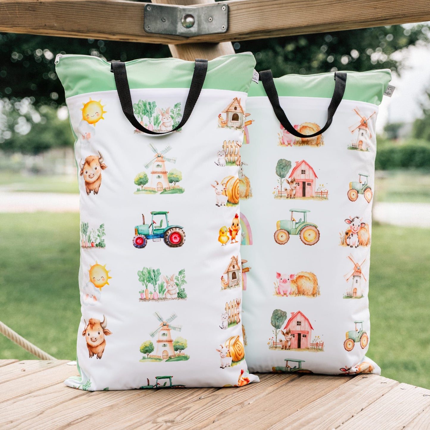 2er Set Wetbags XXL große wasserdichte Nasstaschen ideal für Kita Reisen Stoffwindeln und Babysachen