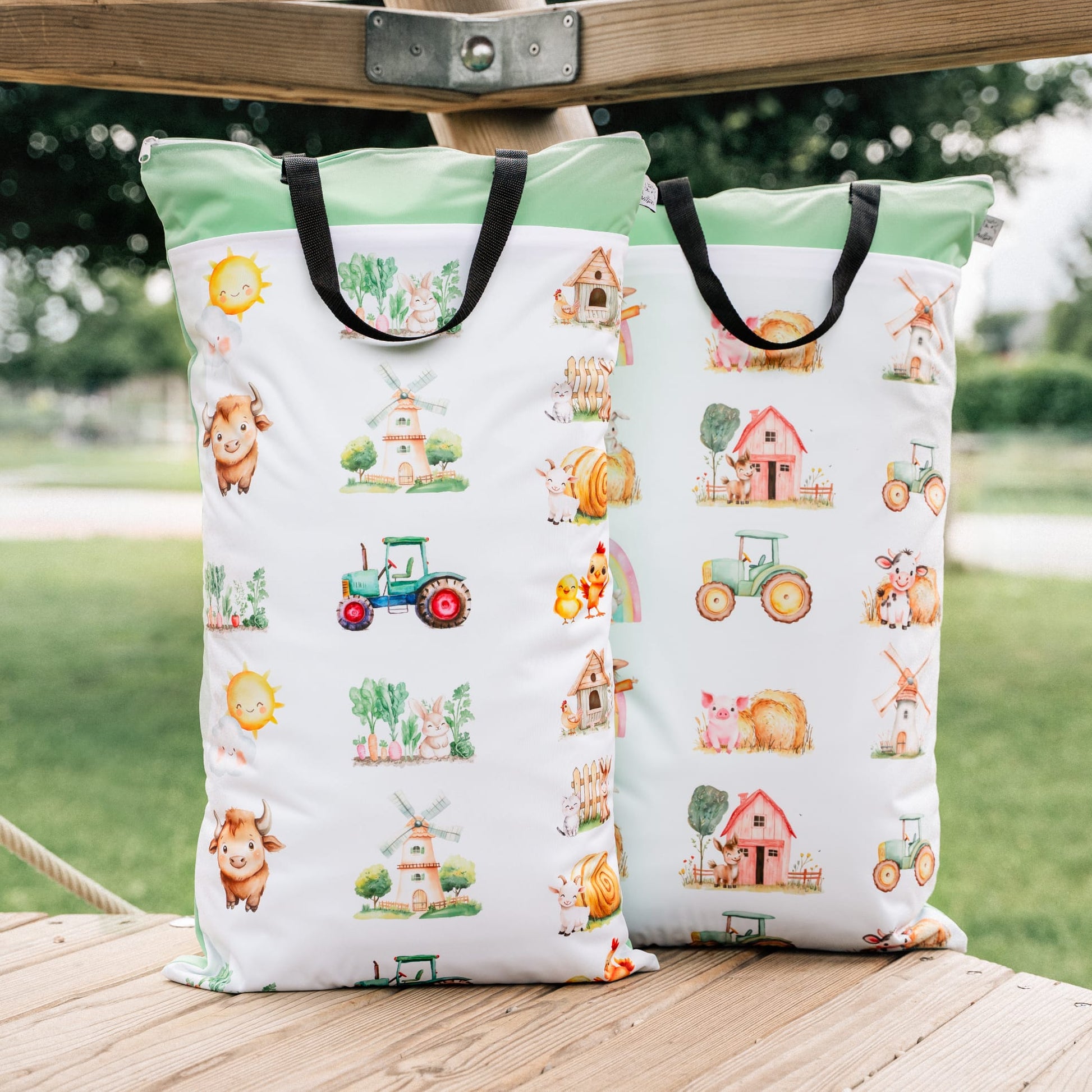 2er Set Wetbags XXL große wasserdichte Nasstaschen ideal für Kita Reisen Stoffwindeln und Babysachen