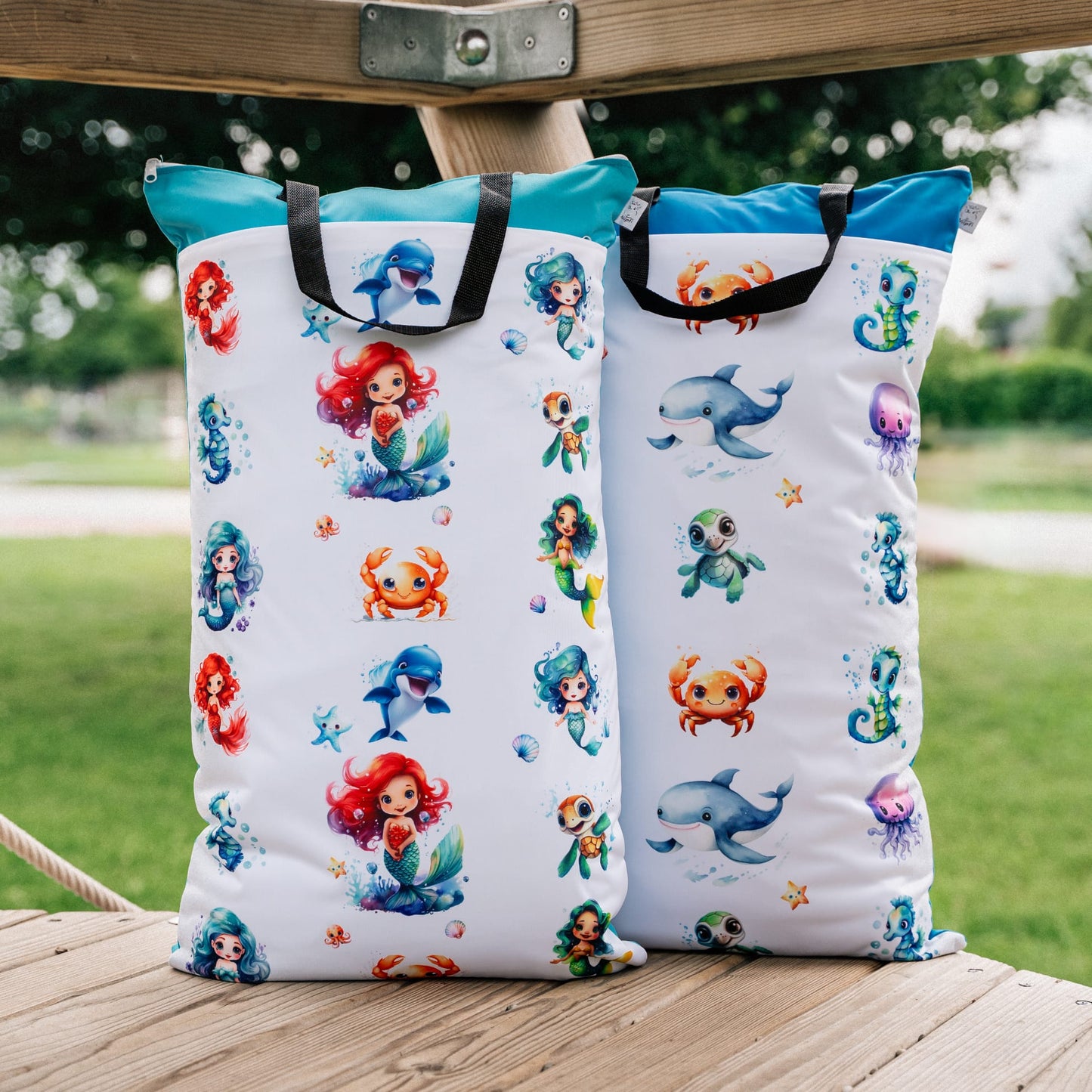2er Set Wetbags XXL große wasserdichte Nasstaschen ideal für Kita Reisen Stoffwindeln und Babysachen