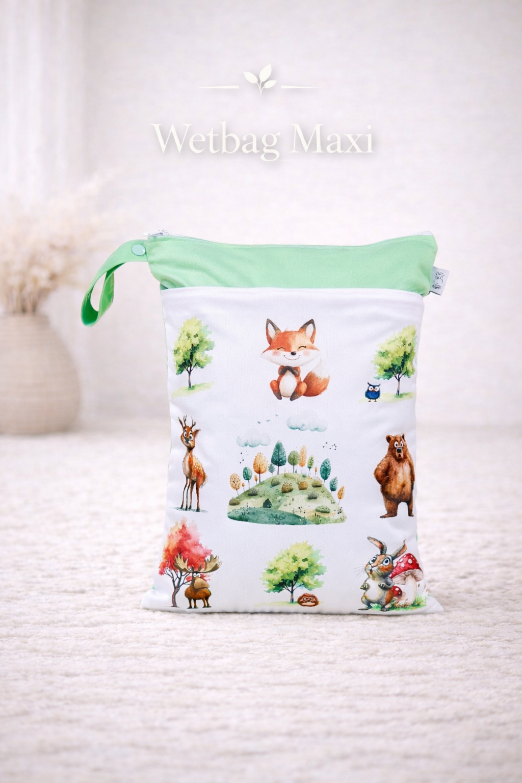 Wasserdichte Wetbag für Baby Windeln personalisiert mit Namen süßes Waldtiere Design mit Fuchs wiederverwendbar