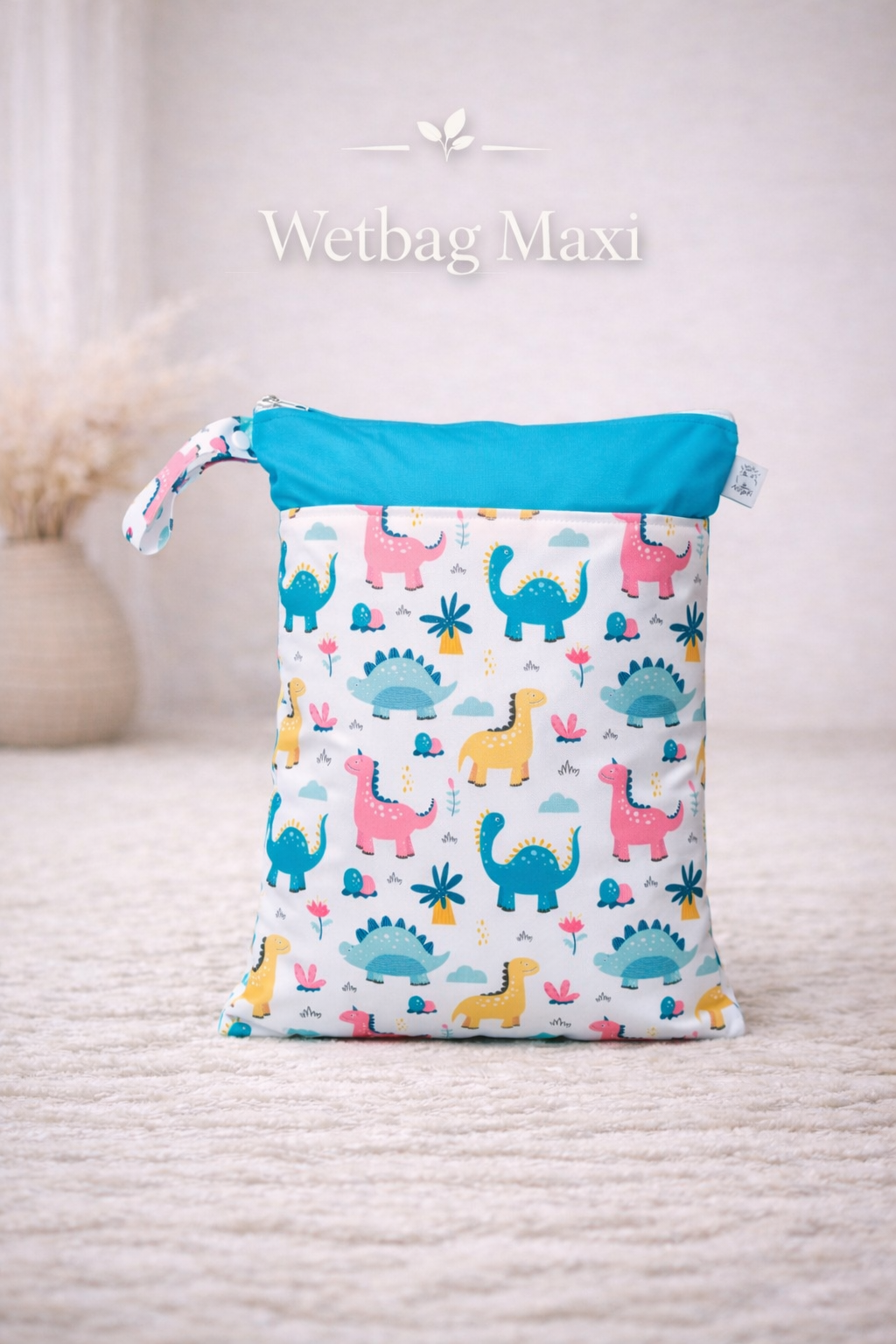 Wetbag Maxi wasserdicht für Baby Windeln personalisiert mit Namen süßes dino Design wiederverwendbar