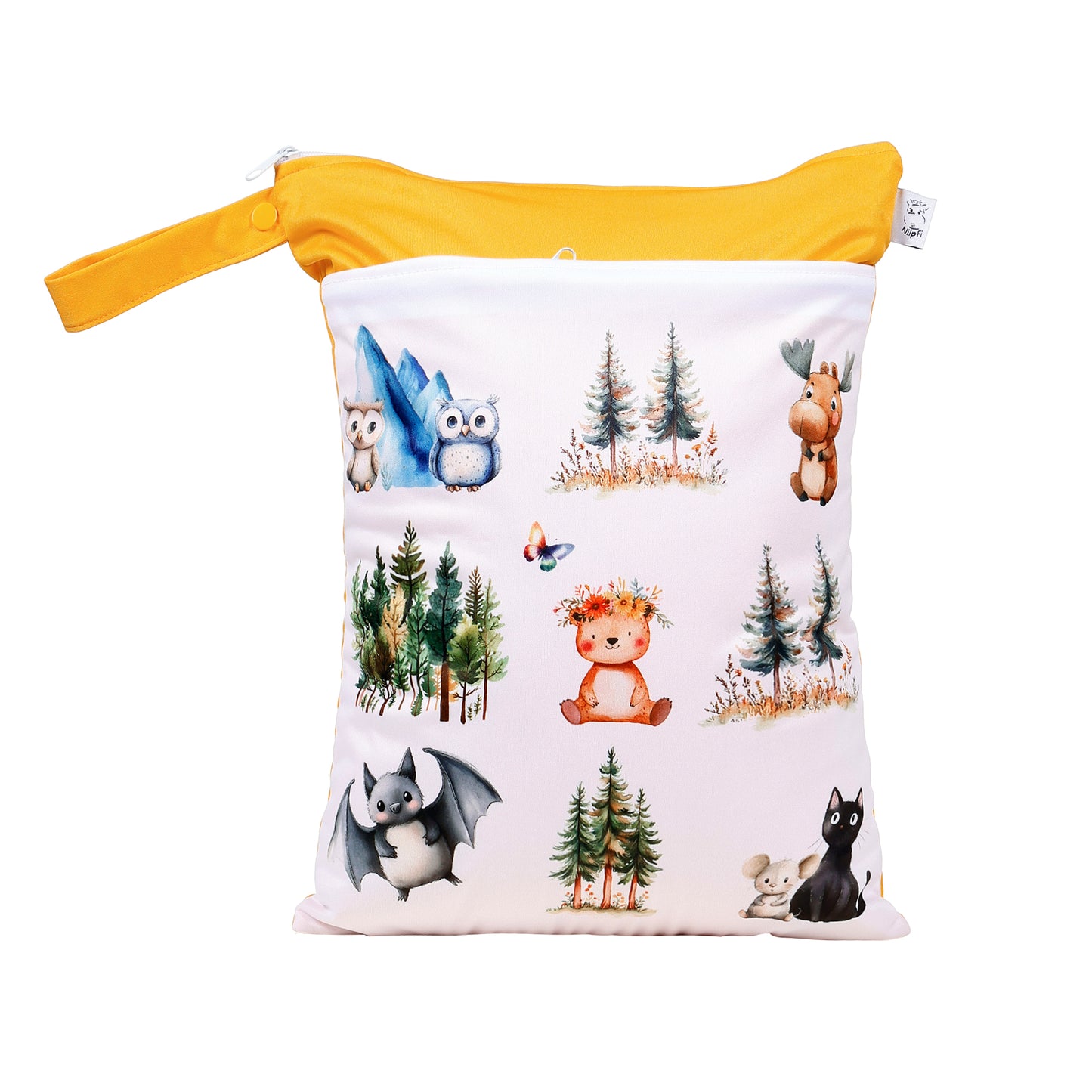 Wetbag Maxi für Baby Windeln und Kita wasserdichte Nasstasche mit Waldtiere Motiv praktisch für unterwegs