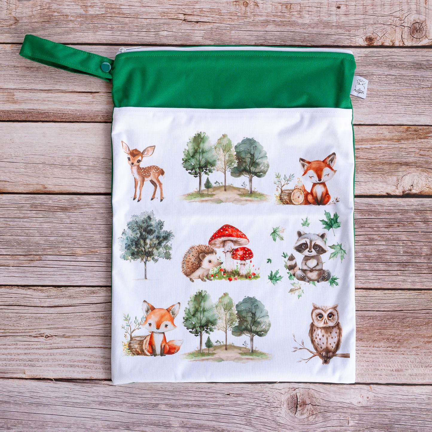 Wetbag Maxi für Baby Windeln und Kita wasserdichte Nasstasche mit Waldtiere Motiv praktisch für unterwegs