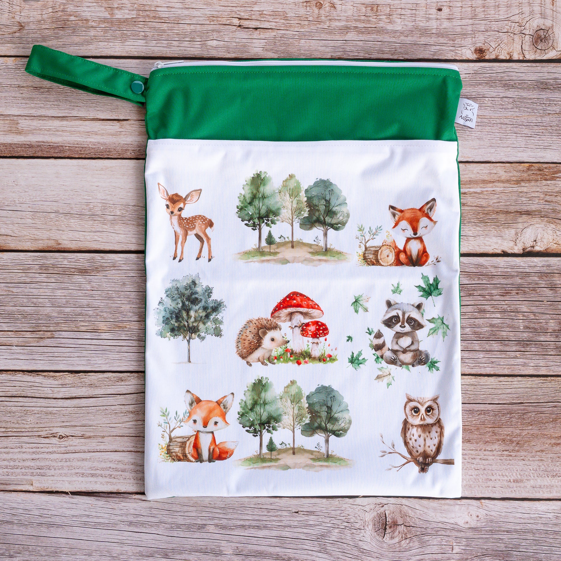 Wetbag Maxi für Baby Windeln und Kita wasserdichte Nasstasche mit Waldtiere Motiv praktisch für unterwegs