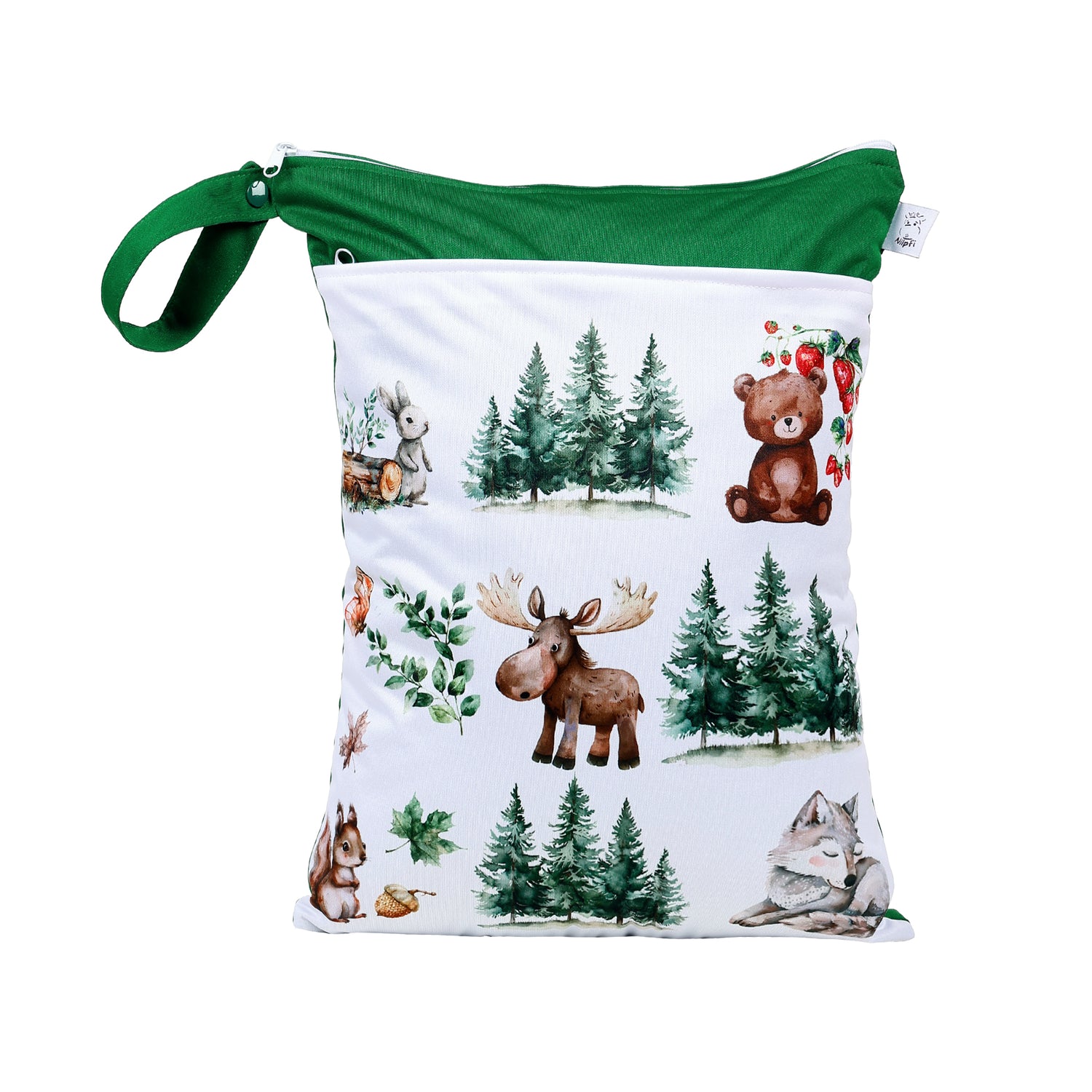 Wetbag Maxi für Baby Windeln und Kita wasserdichte Nasstasche mit Waldtiere Motiv praktisch für unterwegs