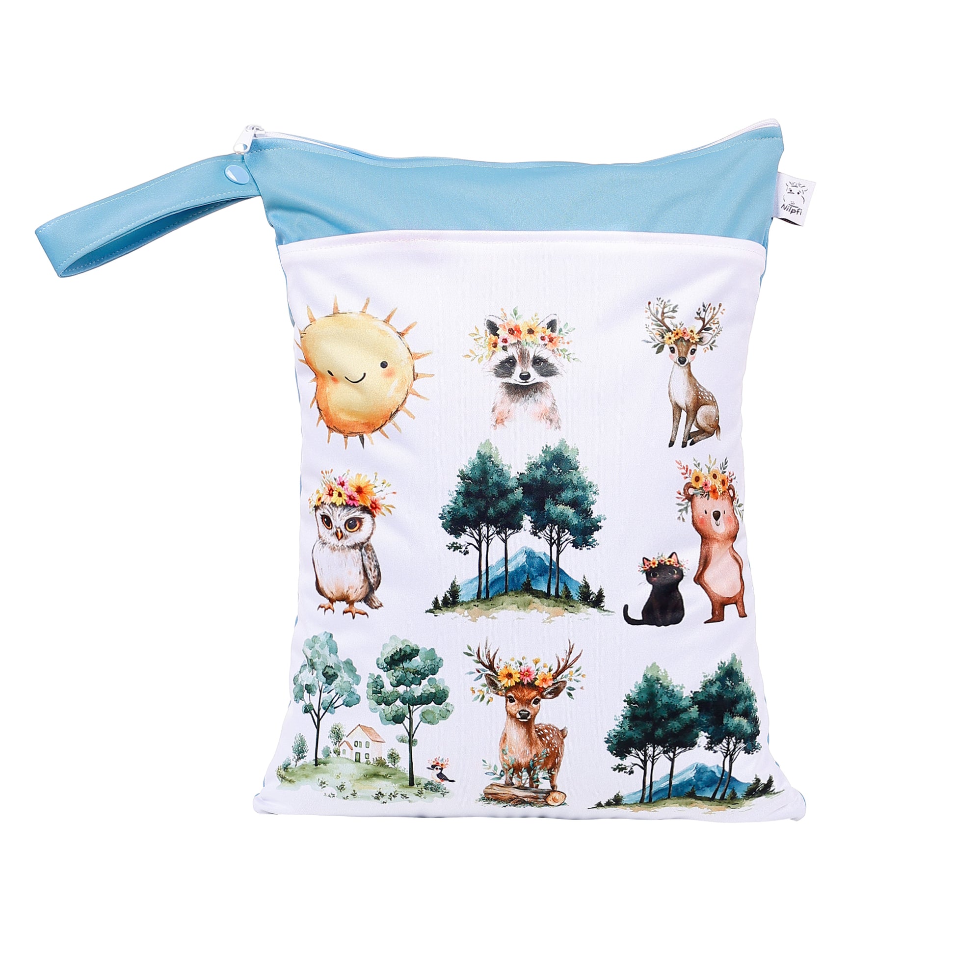 Personalisierte Wetbag Maxi mit Namen individuelles Baby Geschenk mit Waldtiere Motiv wasserdicht und wiederverwendbar