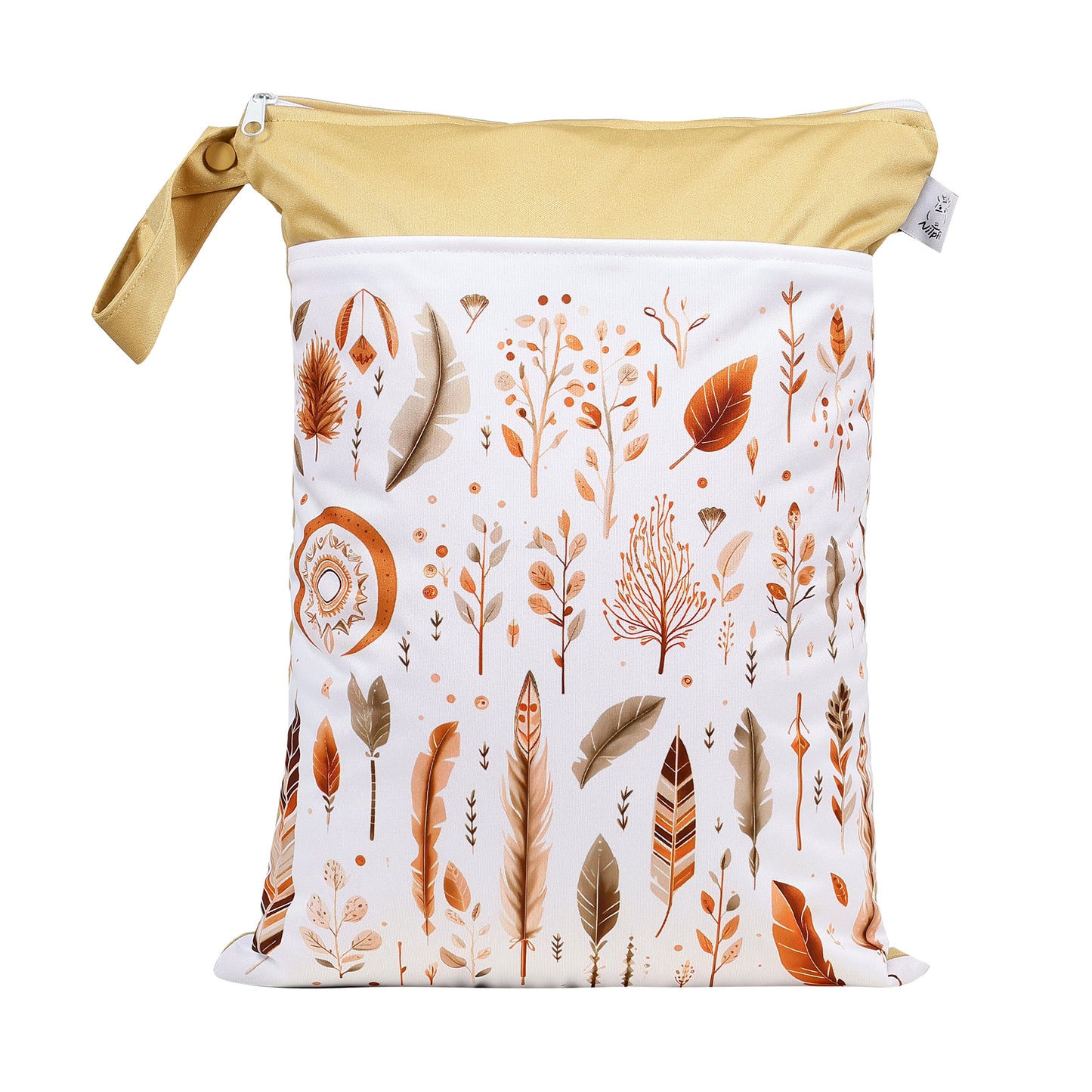 Personalisierte Wetbag mit Namen für Baby Geschenk natural Federn Design XXL und Maxi Set