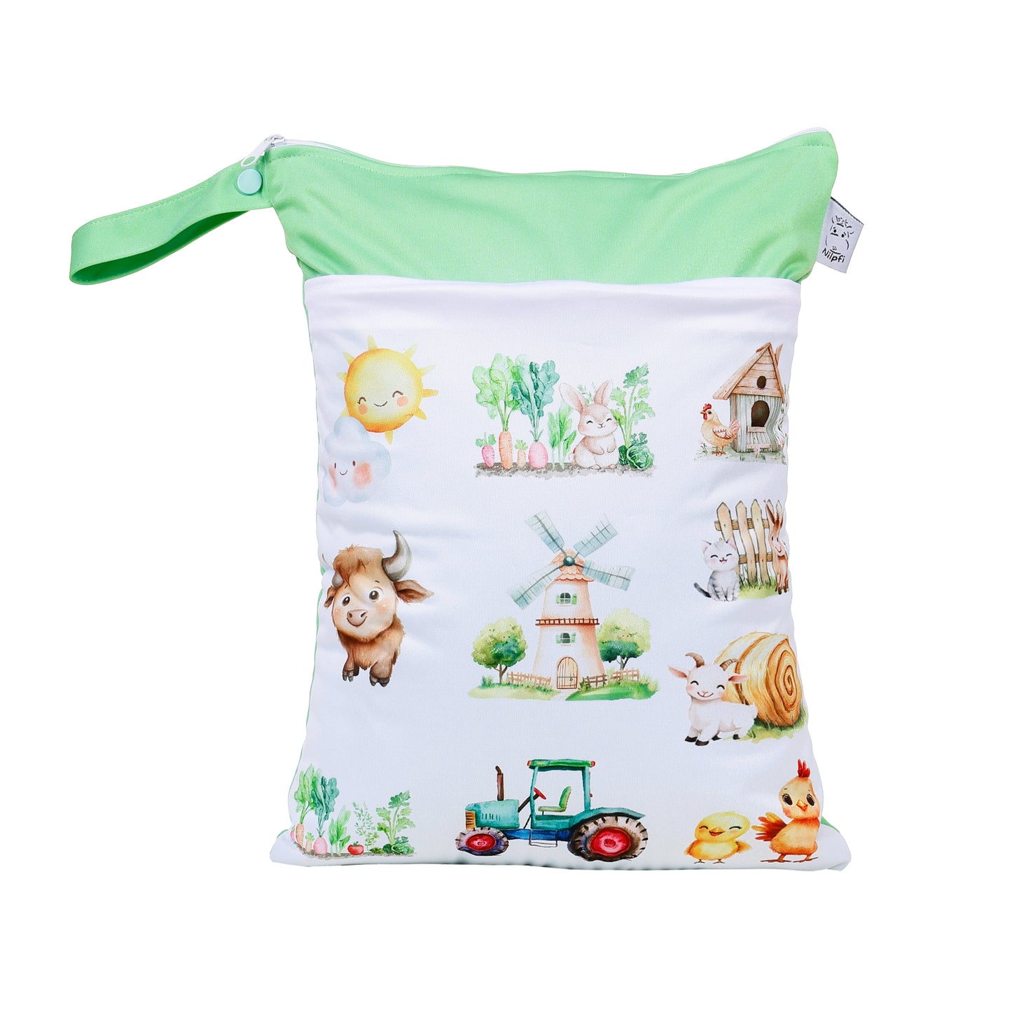 Personalisierte Wetbag mit Namen individuelles Baby Geschenk praktisch und süß mit Bauernhof-Tiermotiv