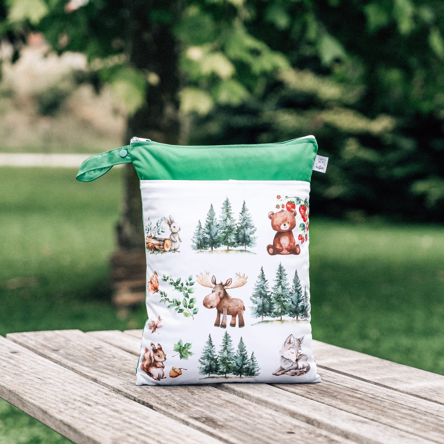 Personalisierte Wetbag mit Namen für Baby Geschenk süßes Wald Tier Design XXL und Maxi Set