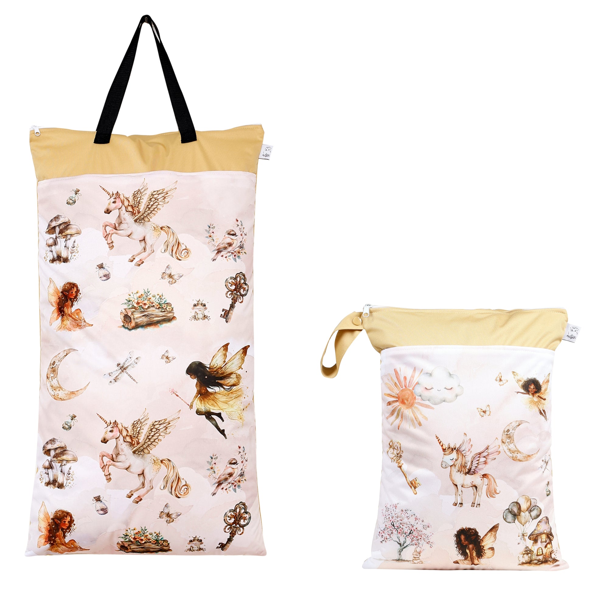 XXL und Maxi Wetbag 2er Set wasserdicht für Baby Windeln personalisiert mit Namen Unicorn Tier Design wiederverwendbar