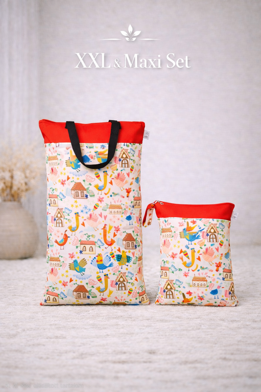 XXL und Maxi Wetbag Set wasserdicht für Baby Windeln mit Tier Design wiederverwendbar