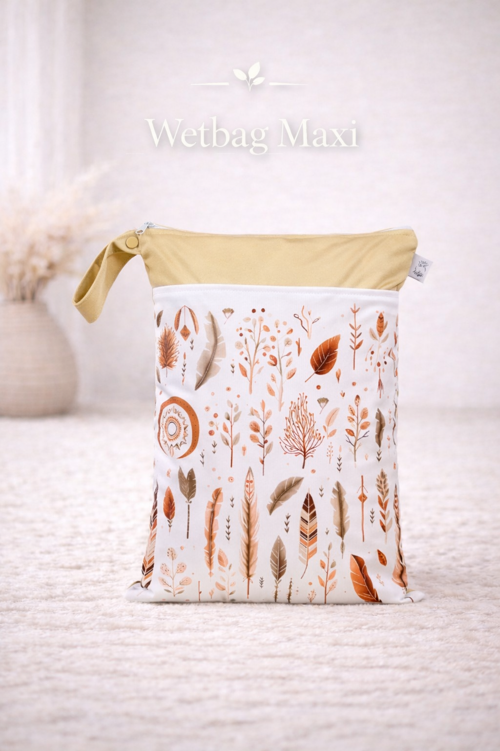 Wasserdichte Wetbag für Baby Windeln personalisiert mit Namen süßes Vogelfedern Tier Design wiederverwendbar