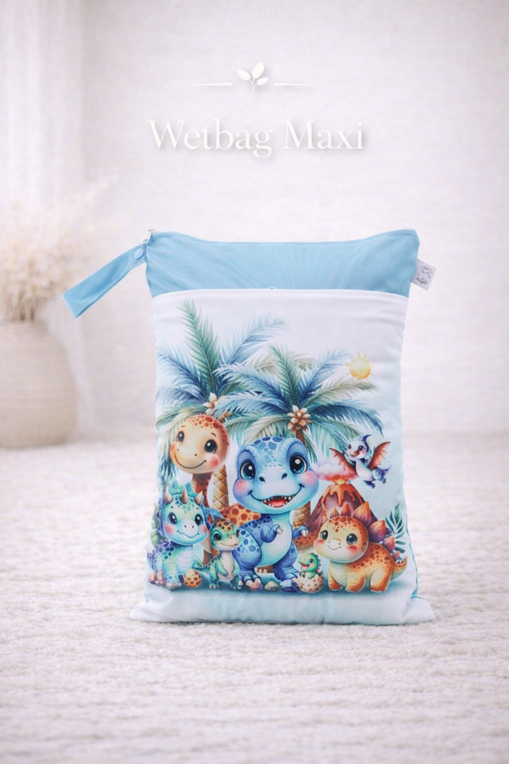 Wasserdichte Wetbag für Baby Windeln personalisiert mit Namen süßes dinosaurier Tier Design wiederverwendbar