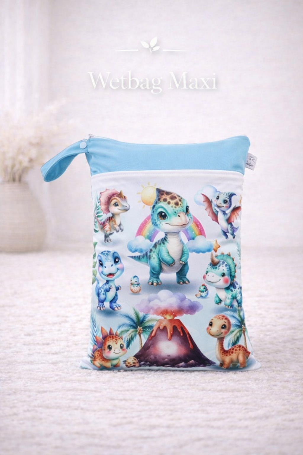 Wasserdichte Wetbag für Baby Windeln personalisiert mit Namen süßes dinosaurier Tier Design wiederverwendbar