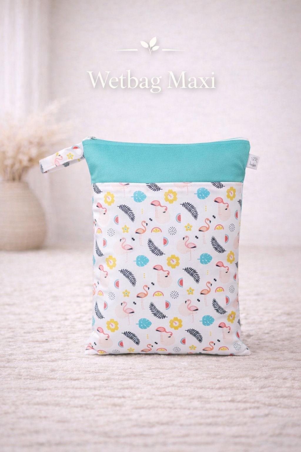 Wasserdichte Wetbag für Baby Windeln personalisiert mit Namen süßes Flamingo Tier Design wiederverwendbar