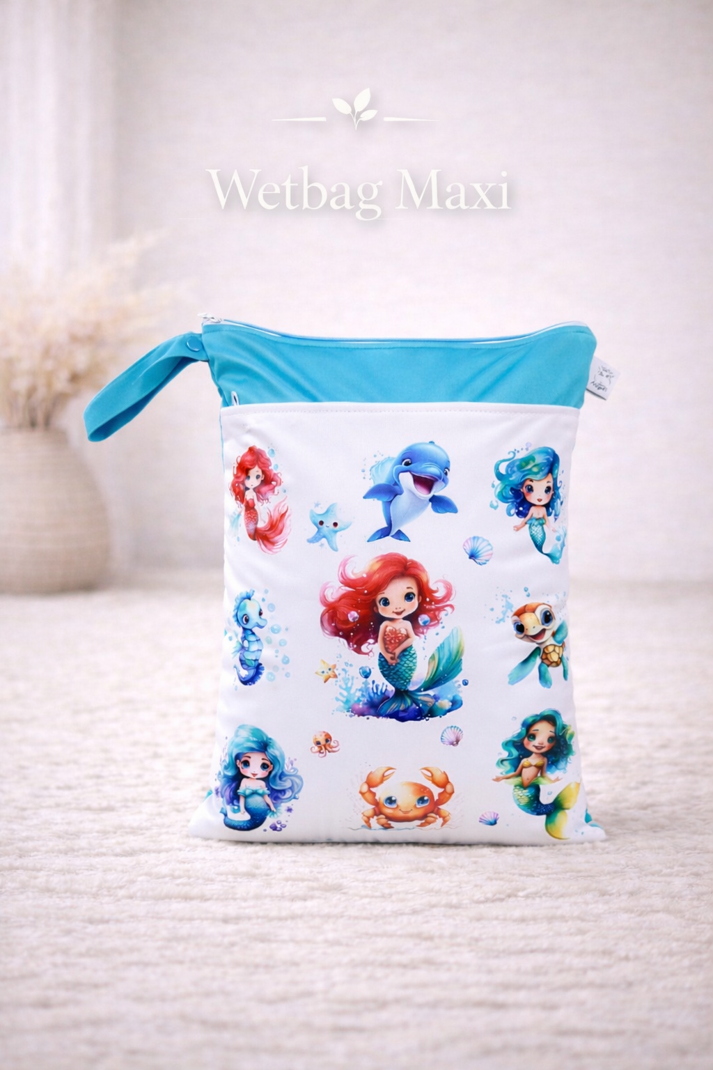 Wasserdichte Wetbag für Baby Windeln personalisiert mit Namen süßes Wasser-meerjungfrau - Tier Design wiederverwendbar
