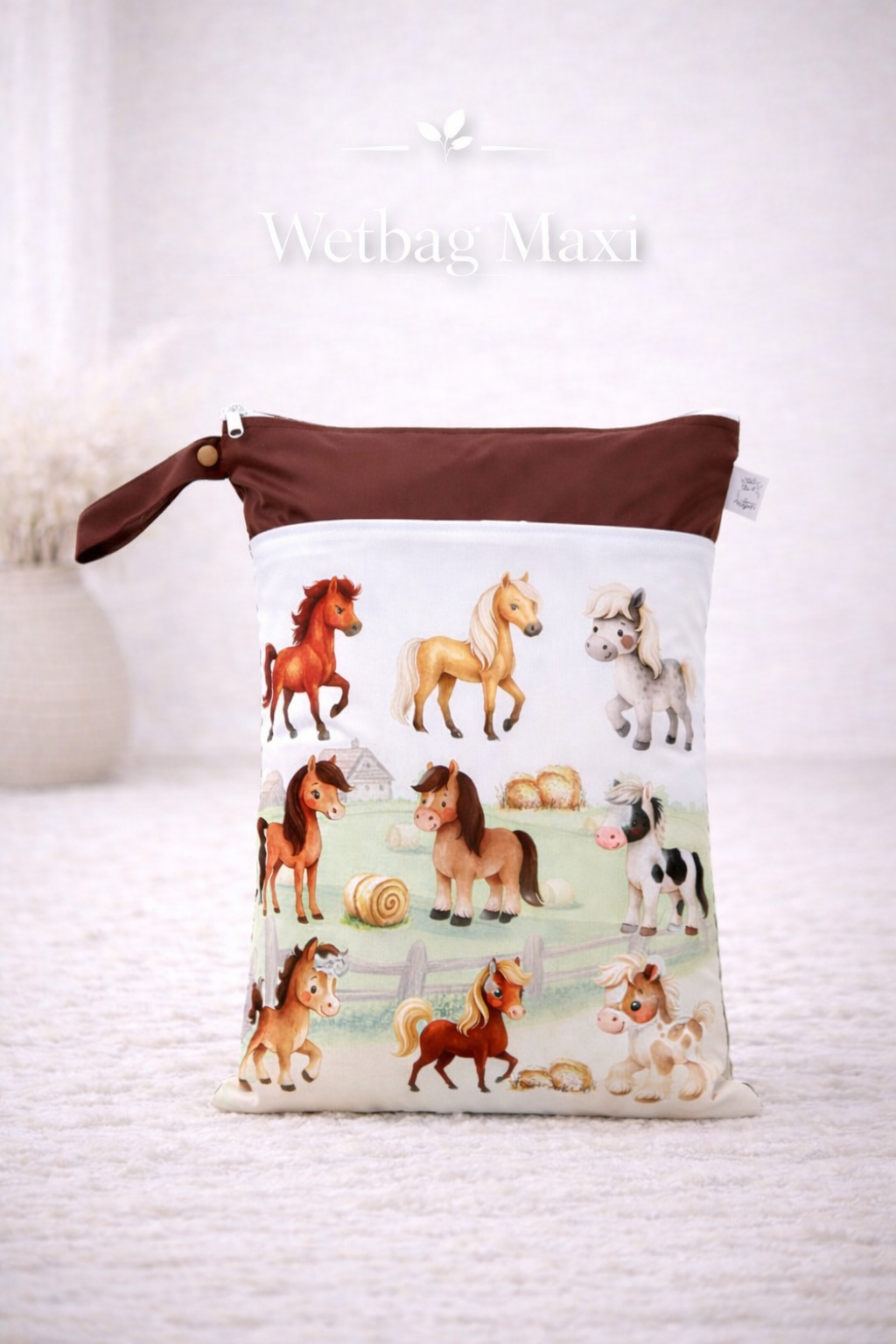 Wasserdichte Wetbag für Baby Windeln personalisiert mit Namen süßes pony Tier Design wiederverwendbar