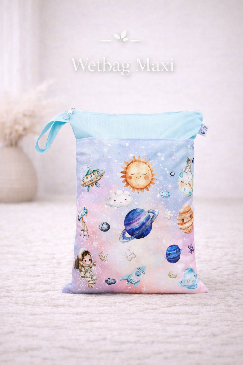 Wasserdichte Wetbag für Baby Windeln personalisiert mit Namen süßes Planeten Tier Design wiederverwendbar