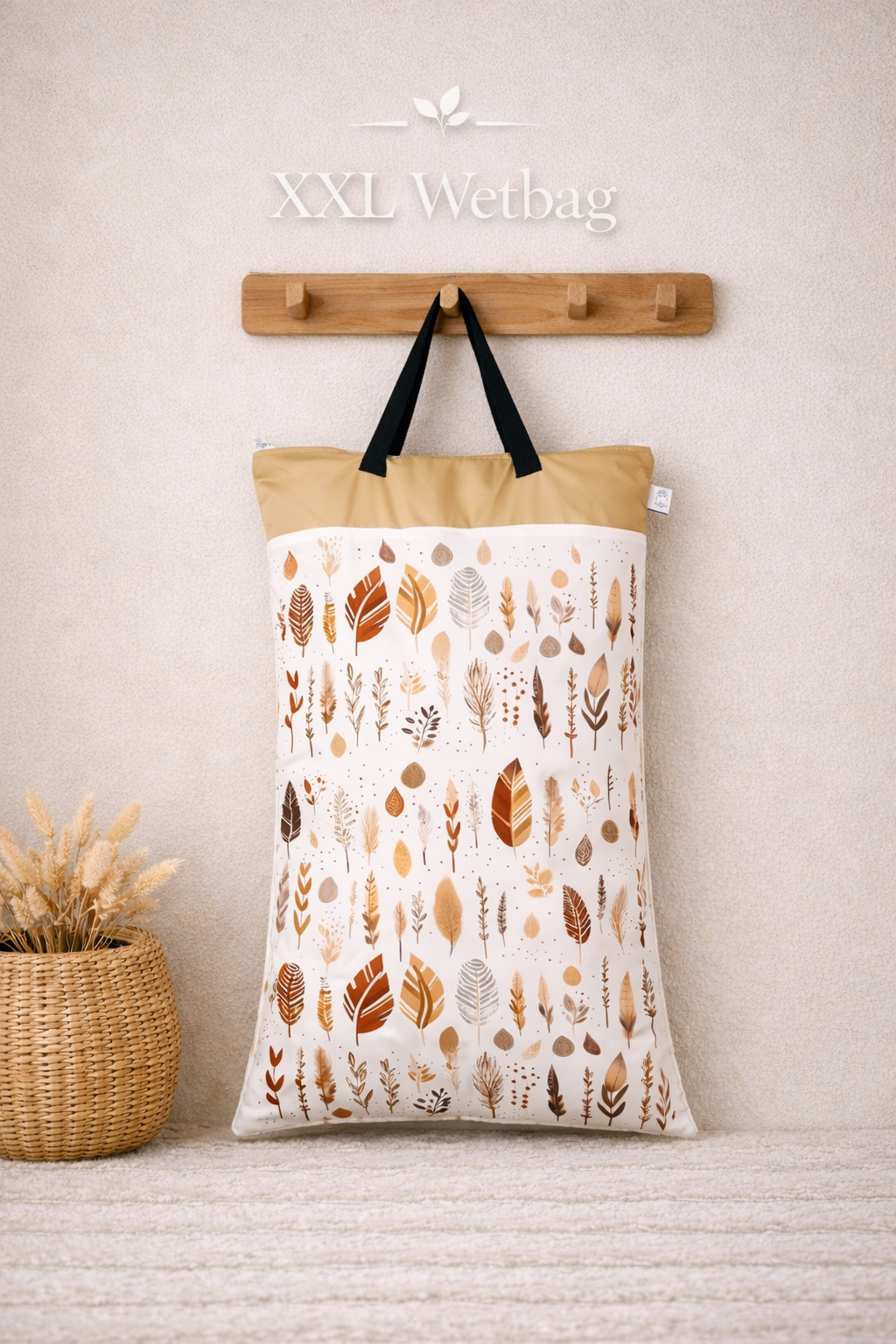 XXL Wetbag 40x70 cm wasserdicht große Nasstasche für Baby Windeln mit Blätter und Natur Design wiederverwendbar