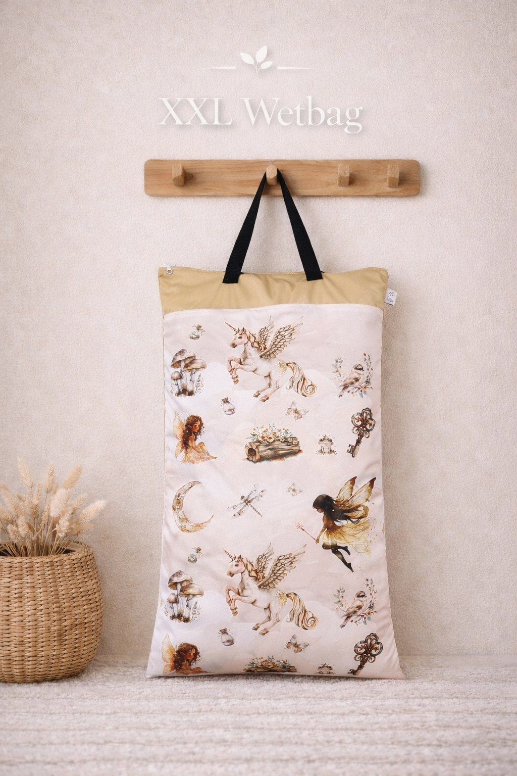 XXL Wetbag 40x70 cm wasserdicht große Nasstasche für Baby Windeln mit Einhorn und Fantasy Design wiederverwendbar