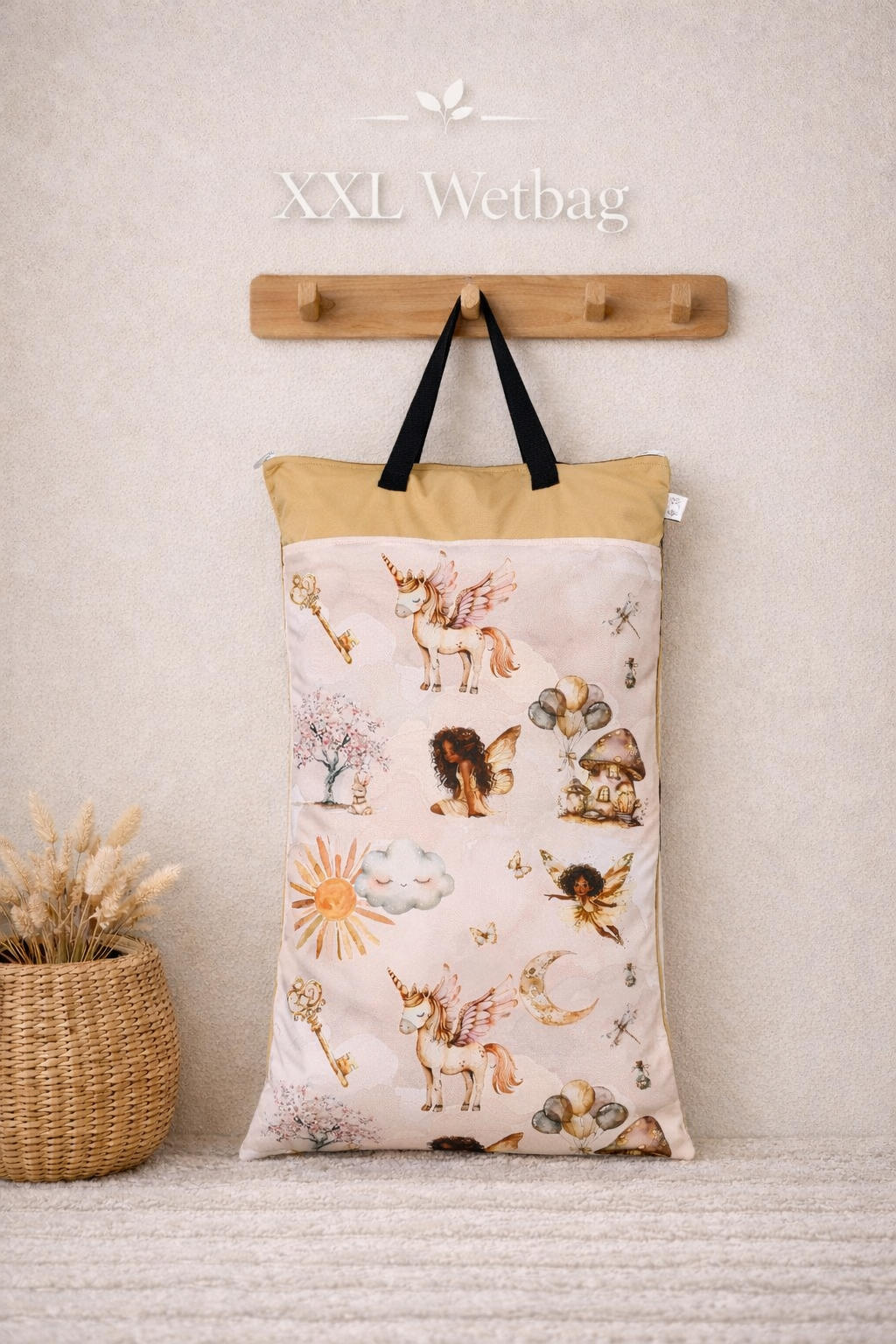 XXL Wetbag 40x70 cm wasserdicht große Nasstasche für Baby Windeln mit Einhorn und Fantasy Design wiederverwendbar