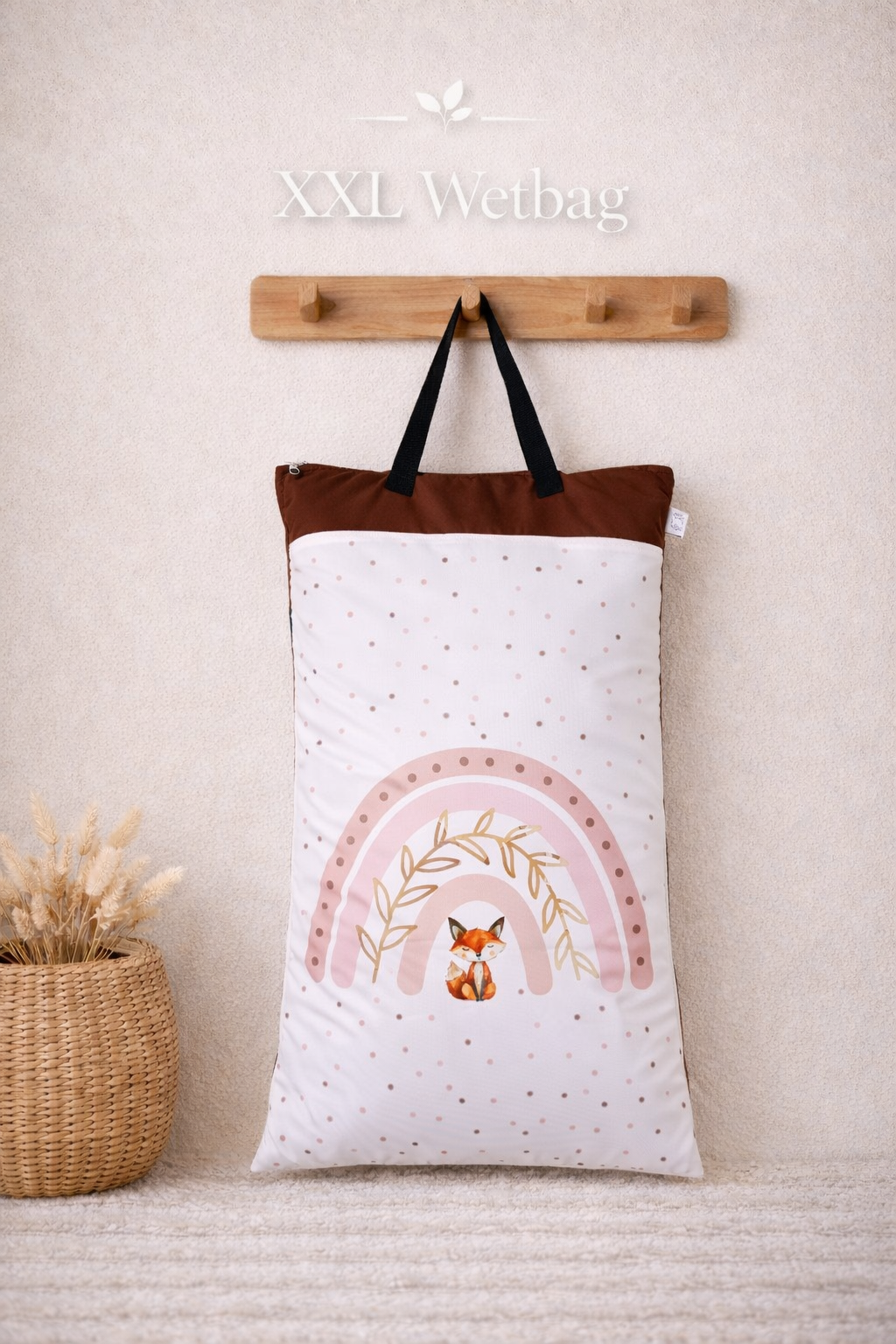 XXL Wetbag 40x70 cm wasserdicht große Nasstasche für Baby Windeln mit Fuchs und Regenbogen Design wiederverwendbar
