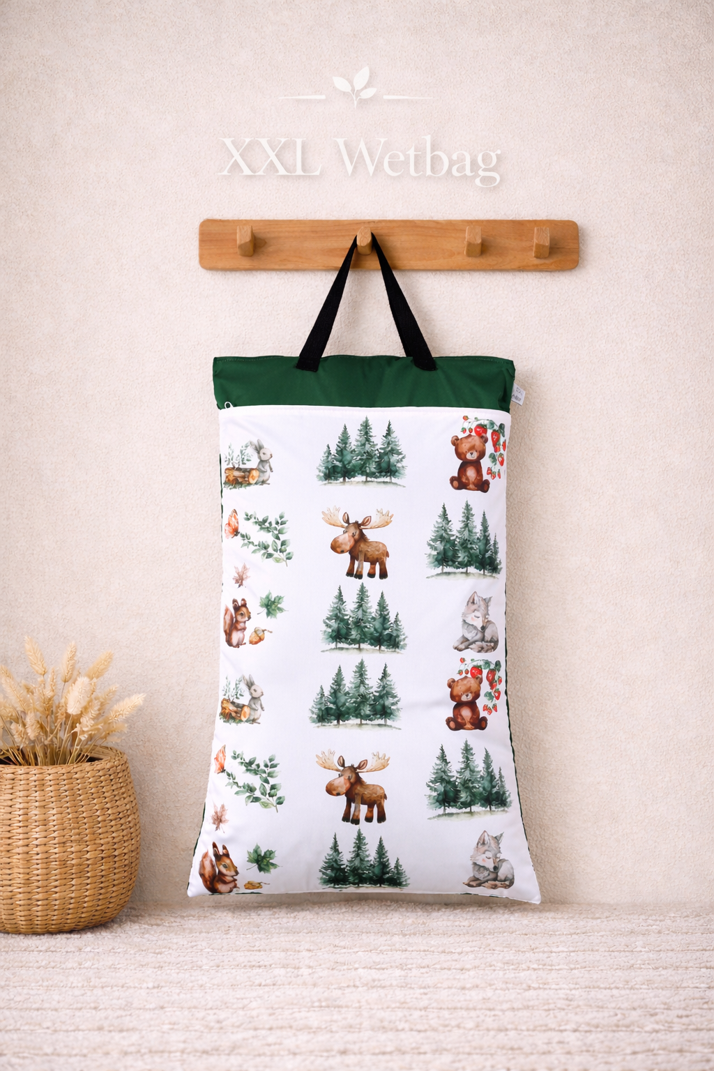 XXL Wetbag 40x70 cm wasserdicht für Baby Windeln große Nasstasche mit Wald Design wiederverwendbar