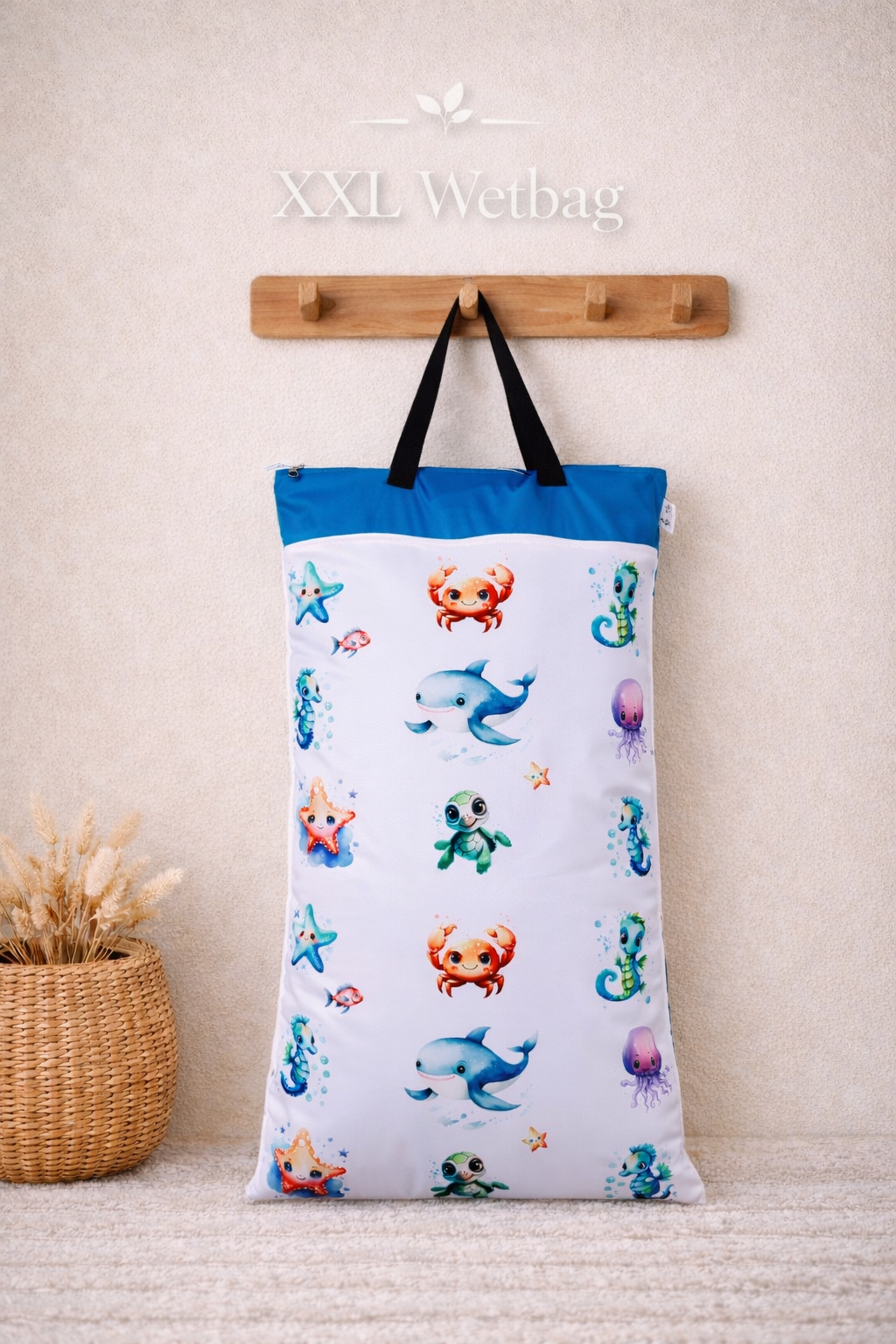 XXL Wetbag 40x70 cm wasserdicht große Nasstasche für Baby Windeln mit Meerestiere Unterwasser Design wiederverwendbar