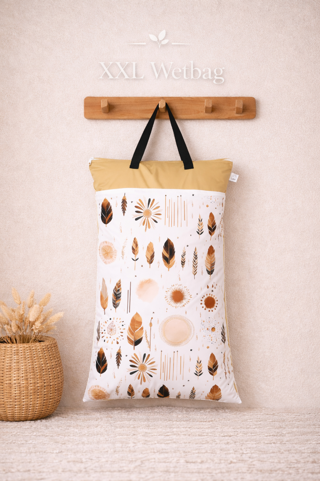XXL Wetbag 40x70 cm wasserdicht große Nasstasche für Baby Windeln mit Natur und Blätter Design wiederverwendbar
