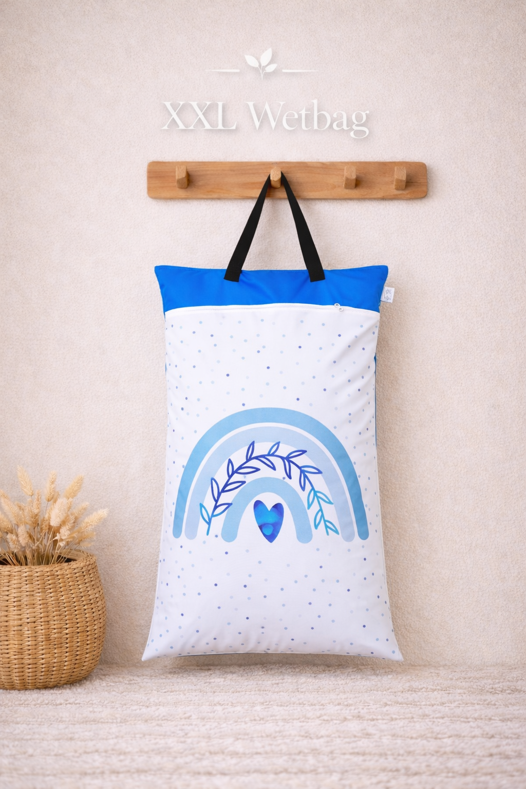 XXL Wetbag 40x70 cm wasserdicht große Nasstasche für Baby Windeln mit blauem Regenbogen Design wiederverwendbar