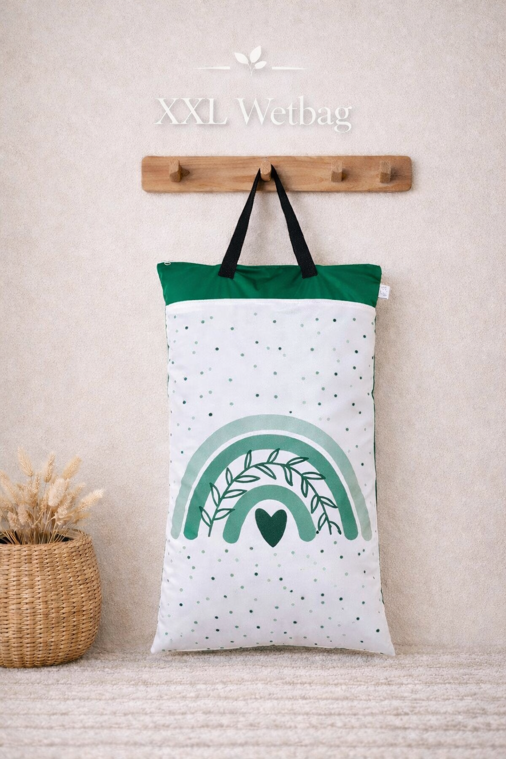 XXL Wetbag 40x70 cm wasserdicht große Nasstasche für Baby Windeln mit grünem Regenbogen Design wiederverwendbar