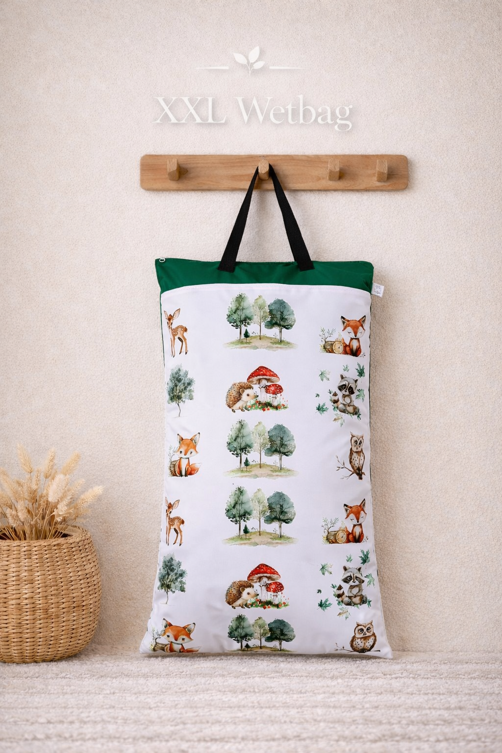 XXL Wetbag 40x70 cm wasserdicht große Nasstasche für Baby Windeln mit Waldtiere Kinder Design wiederverwendbar